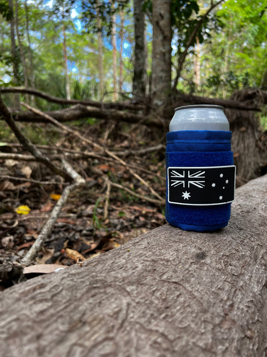 Australia cooler and Black glow in the dark Australian Flag (PVC) - Tactical Tinnie Combo - Tactical Stubby Coolers