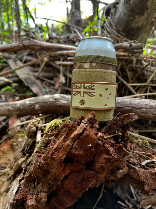 Camo cooler and Desert Australian Flag (PVC) - Tactical Tinnie Combo - Tactical Stubby Coolers