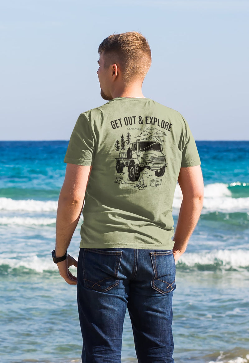 Load image into Gallery viewer, Unimog Edition Tee from Tactical Stubby Cooler – Durable outdoor t-shirt with black ink print, designed for adventure.
