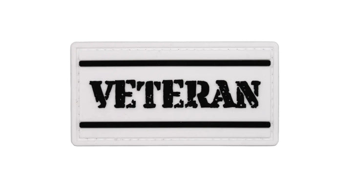 Rectangular patch with 'VETERAN' text on a white background
