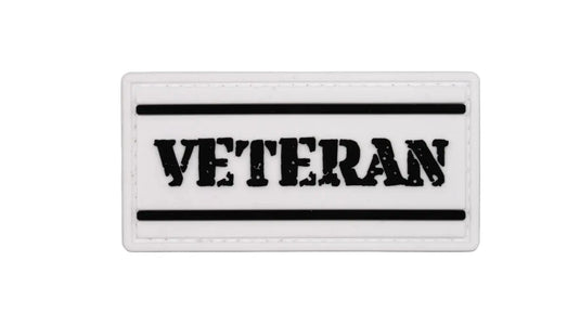 Rectangular patch with 'VETERAN' text on a white background